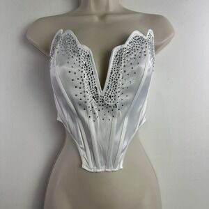 Kaylee Kollection Y2K Womens L Satin Embellished Corset Bustier Deep V Indie